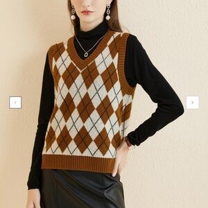NWT- Chanyarn 100% Merino Wool Diamond Lattice Brown
V-Neck Sweater Vest Sz L